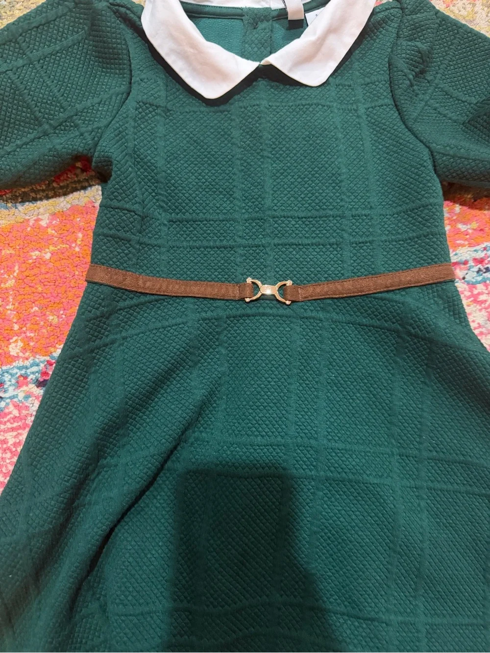 Janie and Jack Emerald Green Textured Dress with White Collar